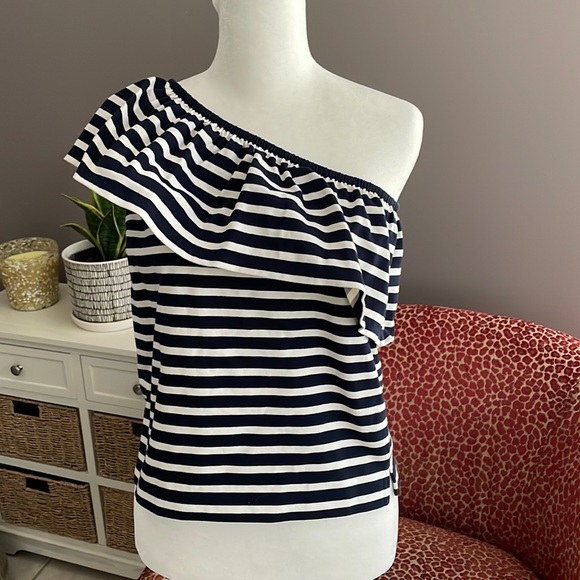 J. Crew Tops - Women’s JCREW XXS sleeveless top. Navy and white one shoulder cotton top.